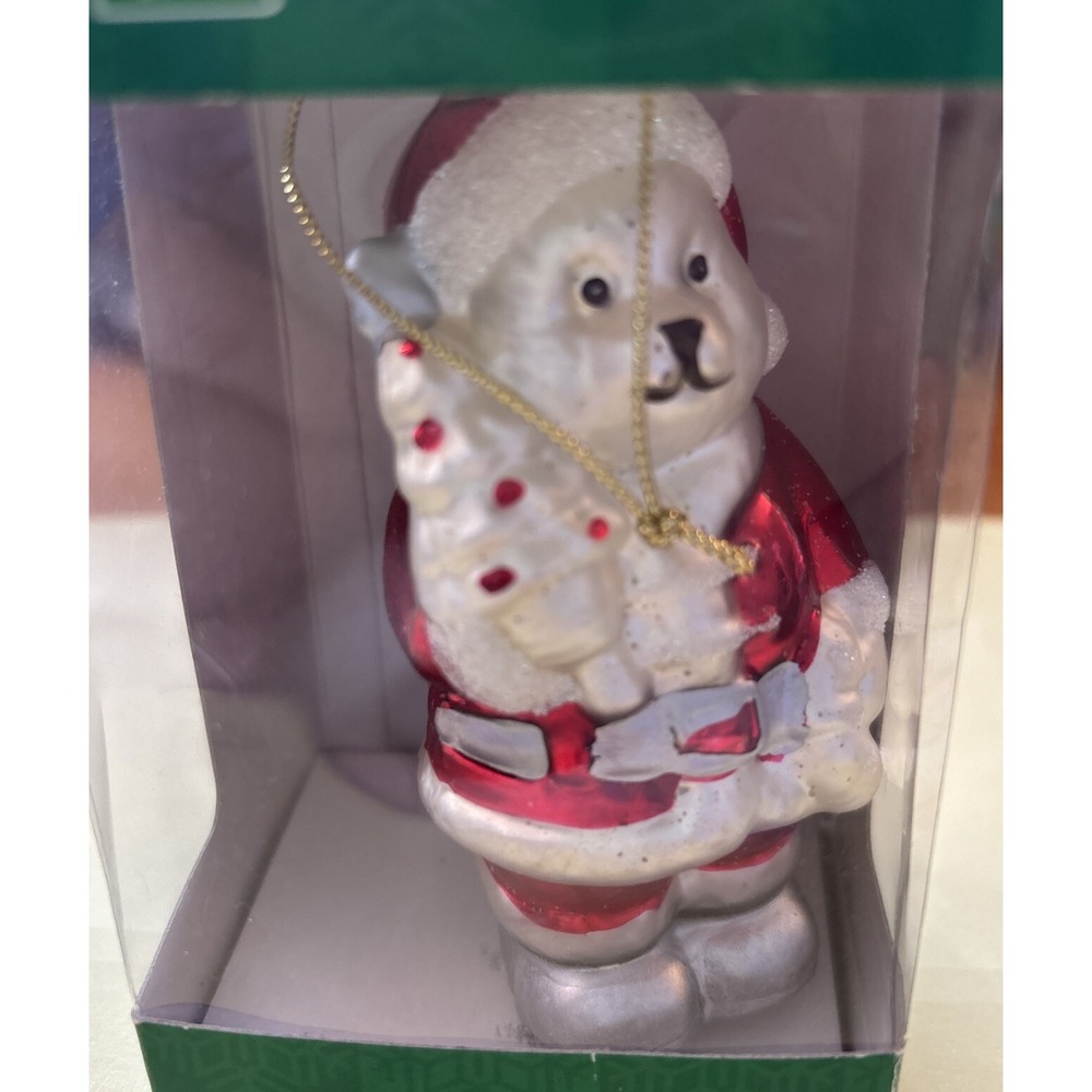 Teddy Bear Santa Blown Glass Glitter Christmas Ornament Greenbrier International